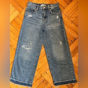 ZARA Kids Wide Leg Jeans Girls Size 11-12 Dark Wash Distressed Denim